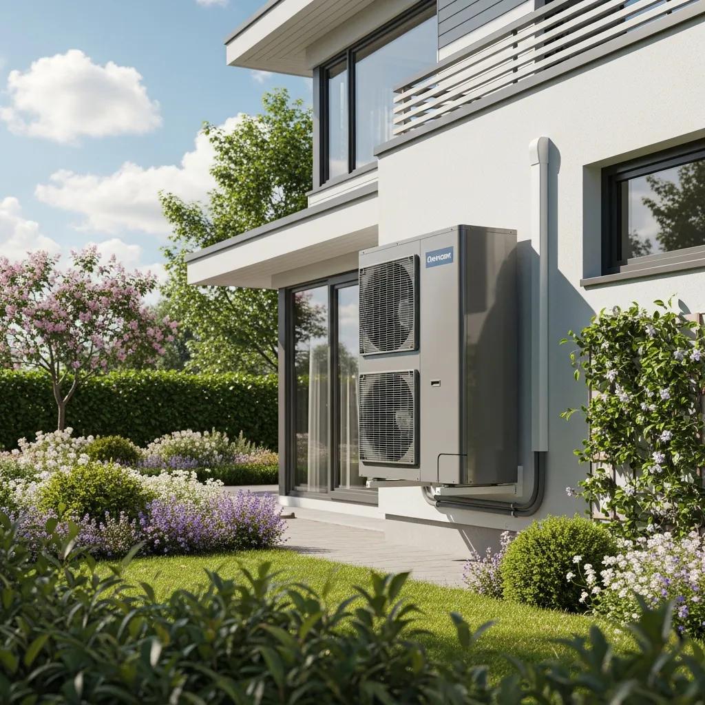 Modern heat pump system in a residential setting highlighting energy efficiency