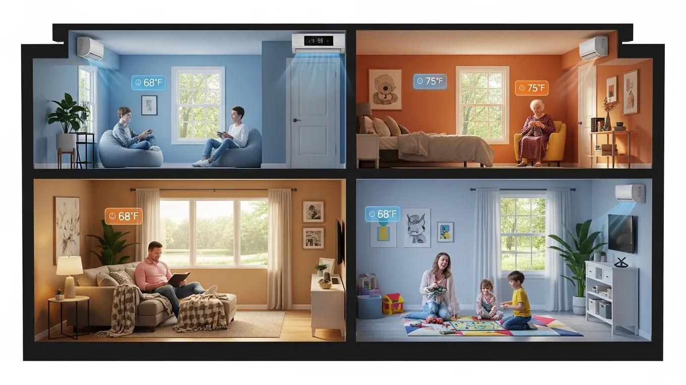 Benefits of Ductless Mini-Split HVAC Systems 2 Family enjoying zoned heating and cooling in a home with ductless mini-split systems