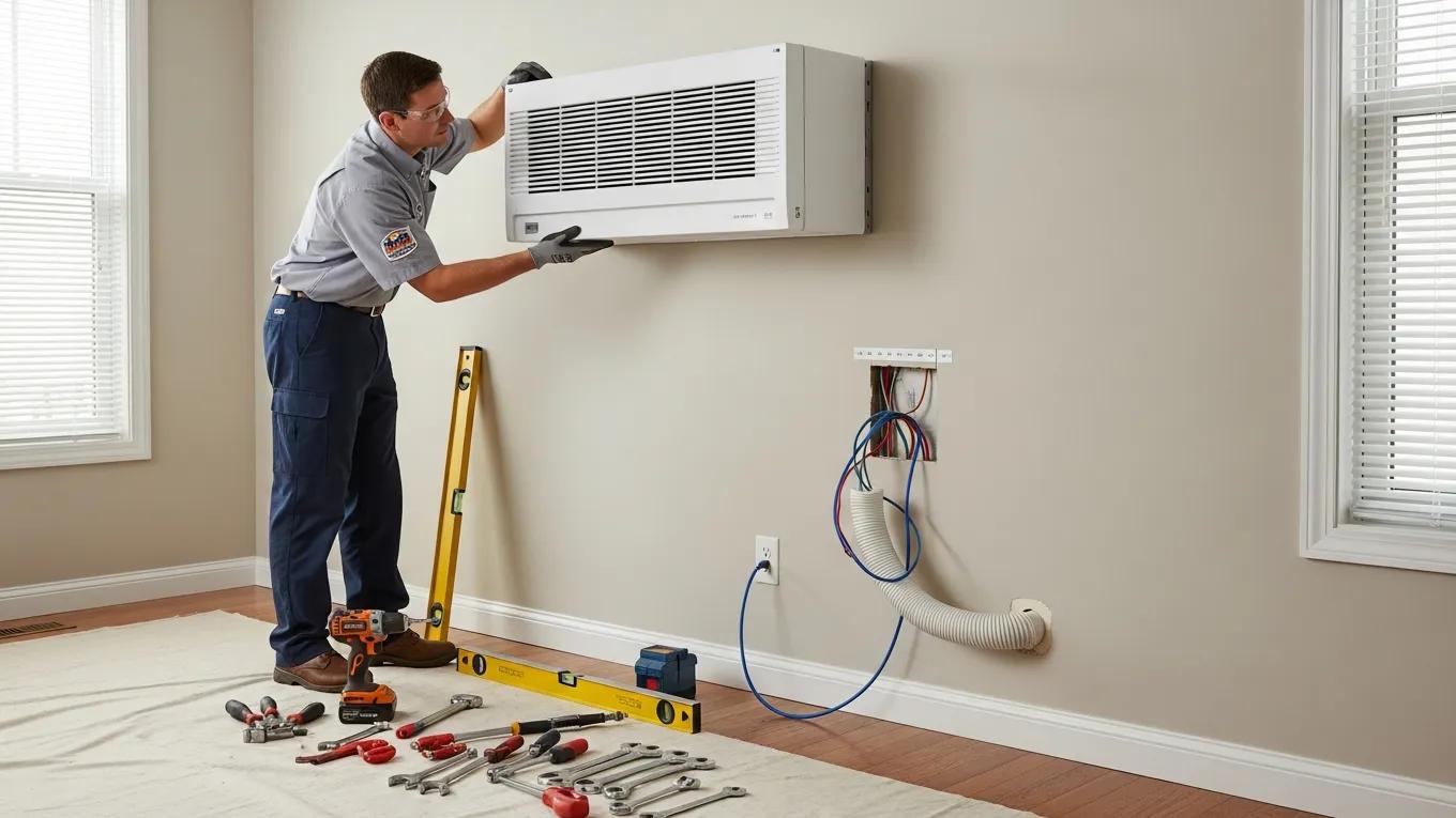 Benefits of Ductless Mini-Split HVAC Systems 3 Technician installing a ductless mini-split HVAC system in a residential home